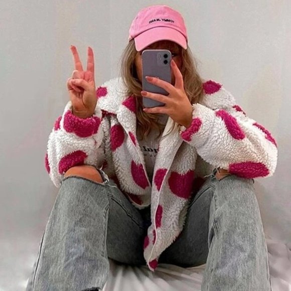 Queen of Hearts Teddy Jacket Coat pink cream - Picture 3 of 11